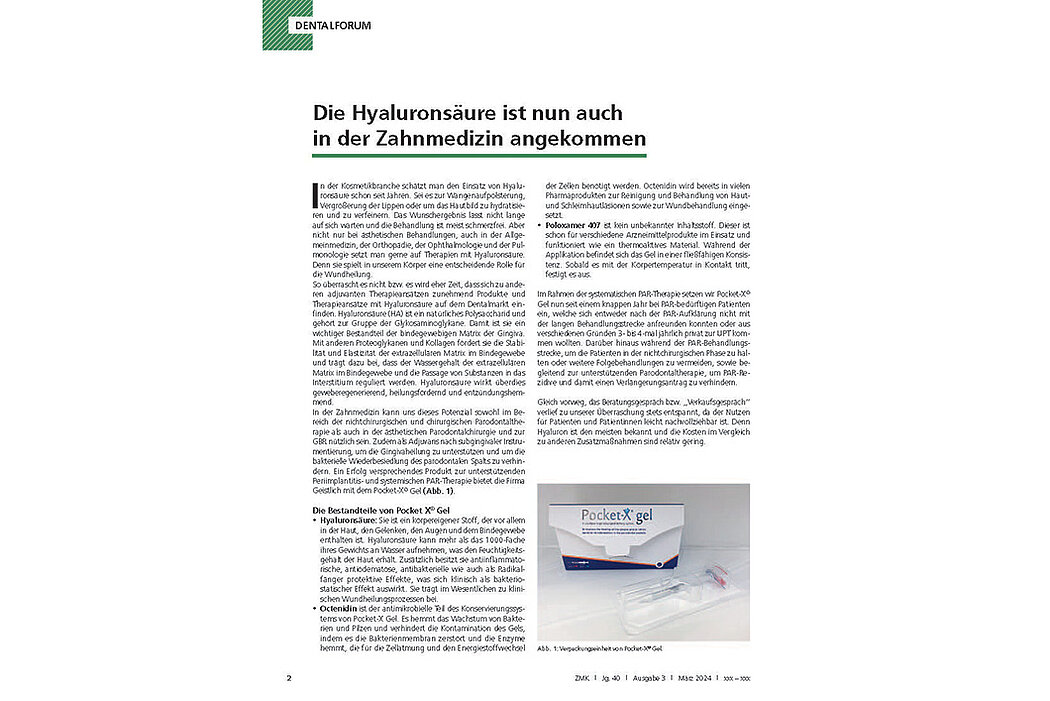 Sonderdruck Dentalforum - Die Hyaluronsäure ist nun auch in der Zahnmedizin angekommen