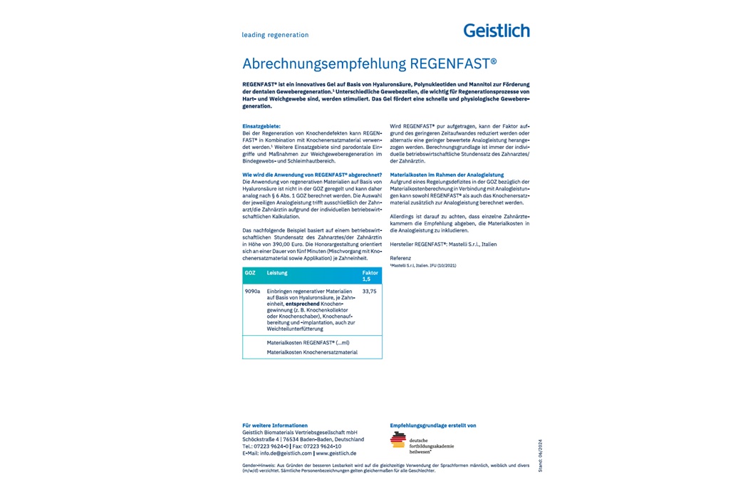 Abrechnungsempfehlung REGENFAST®
